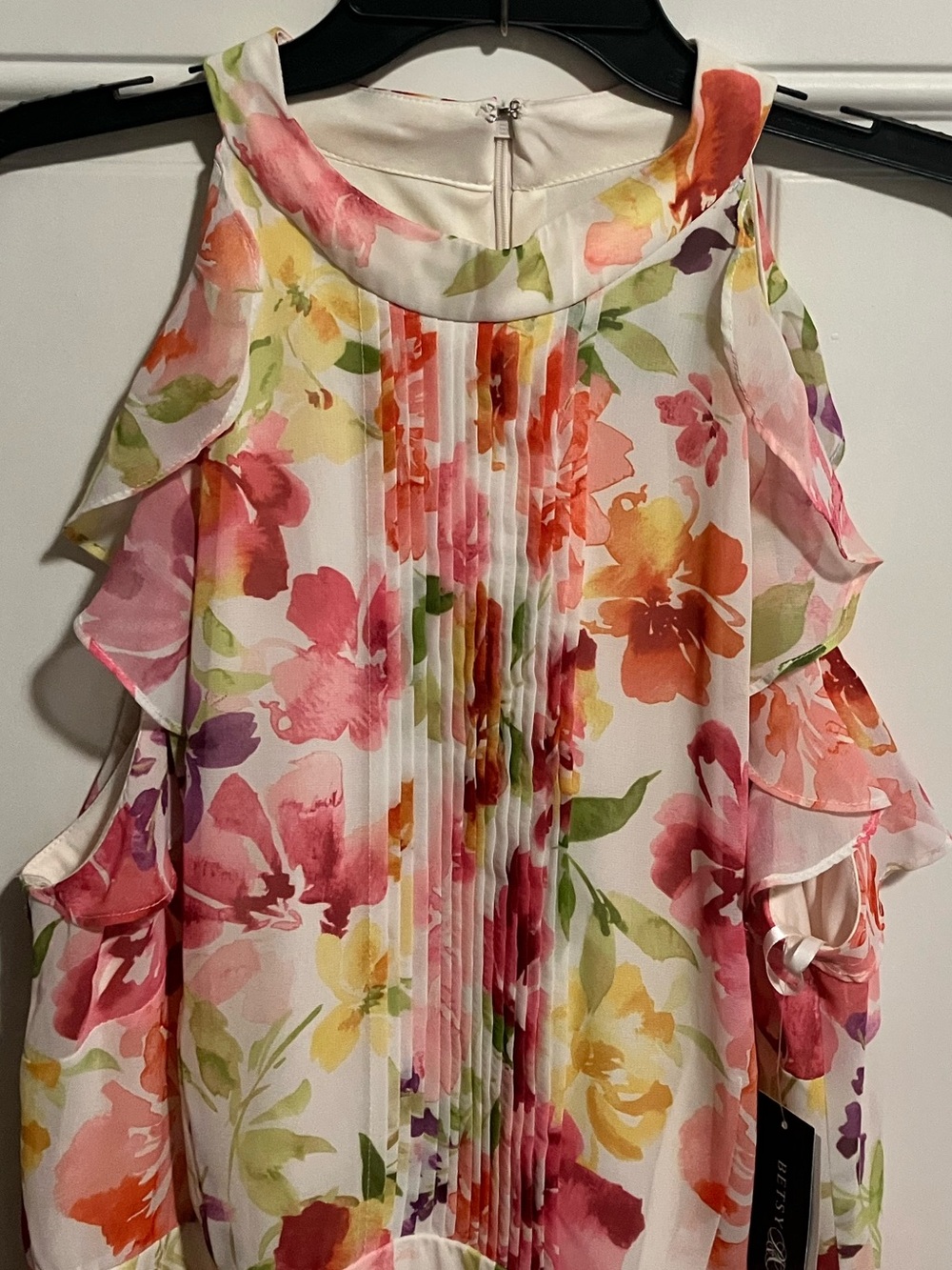 NWT Betsy & Adam Floral Chiffon Gown PINK MULTI Size 16 (A26919) - Picture 4 of 12